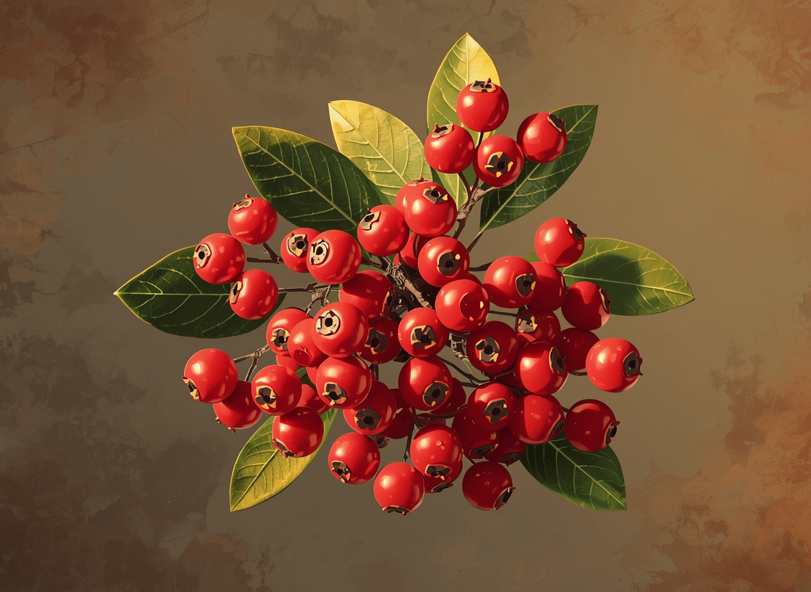 Stiliseret klynge af røde bær i varme toner