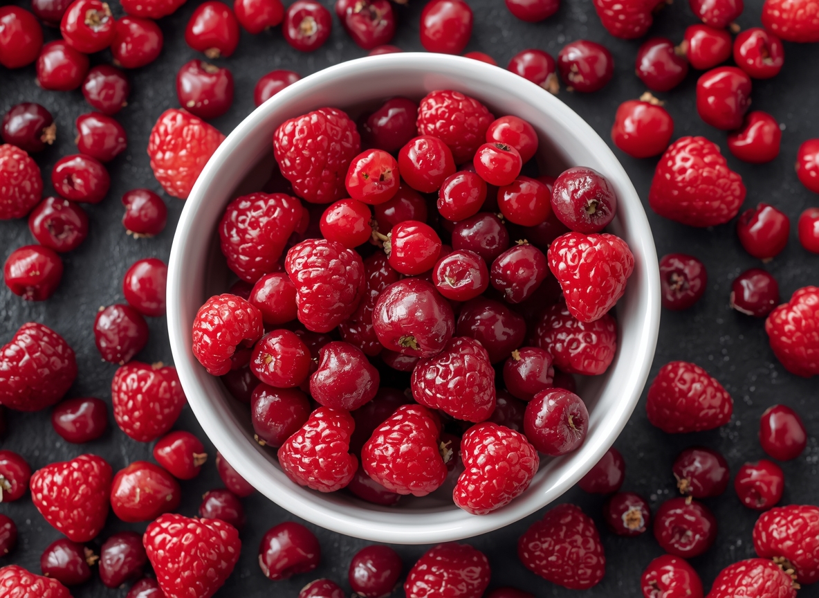 Abstrakt sti af røde frugter i varme toner