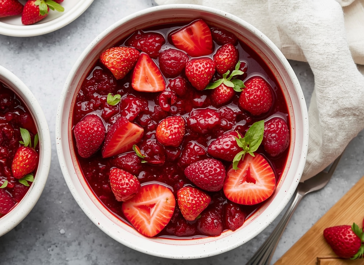 Illustreret skål med røde bær til opskrifter